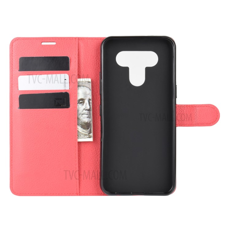 Litchi Skin Wallet Leather Stand Case for LG K51 - Red-3