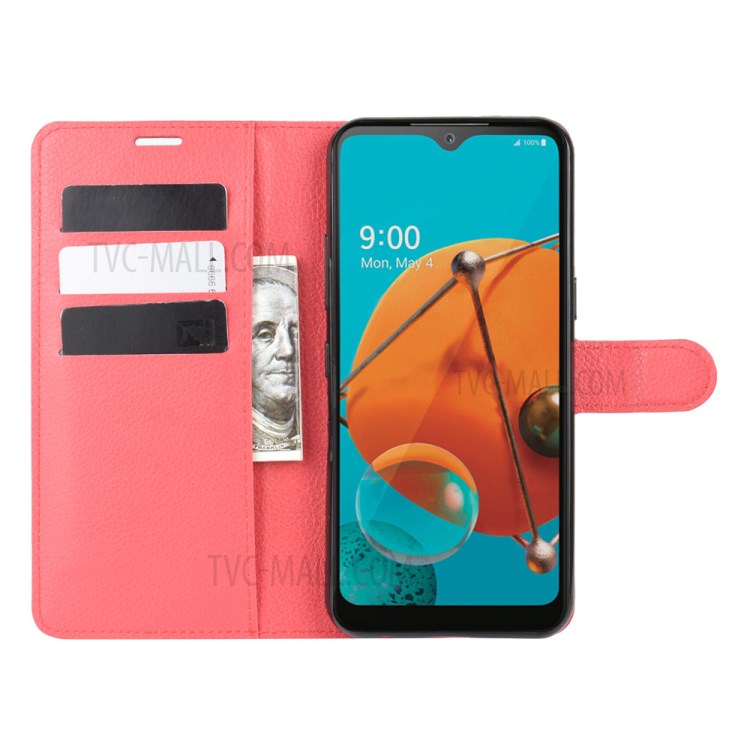 Litchi Skin Wallet Leather Stand Case for LG K51 - Red-4