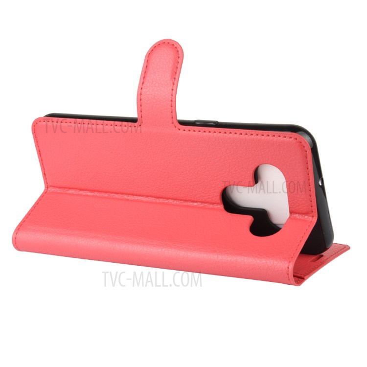 Litchi Skin Wallet Leather Stand Case for LG K51 - Red-5