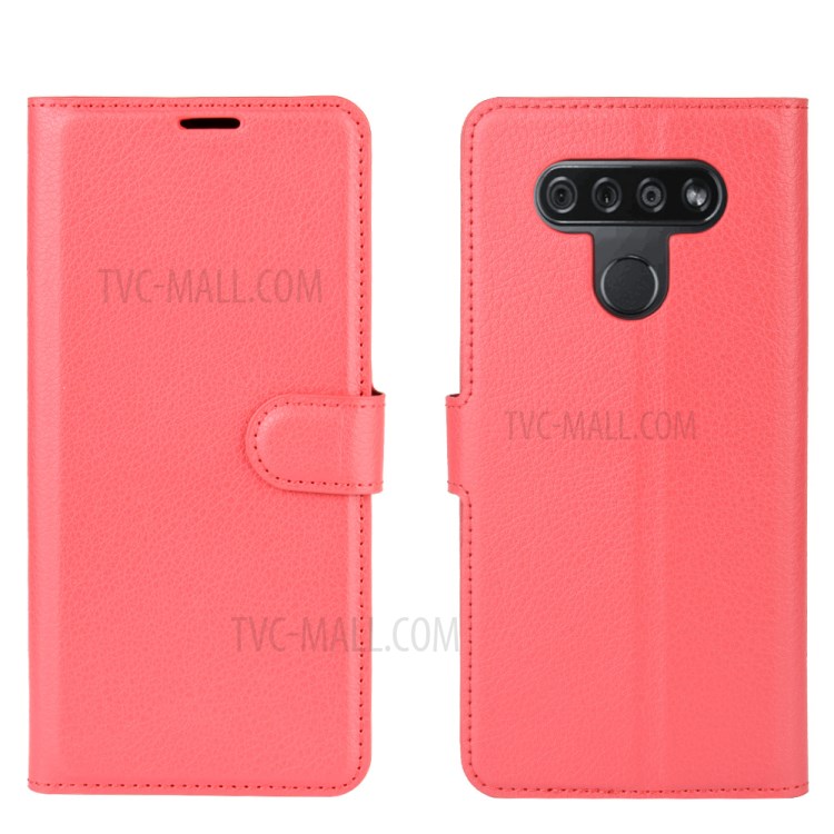 Litchi Skin Wallet Leather Stand Case for LG K51 - Red-6