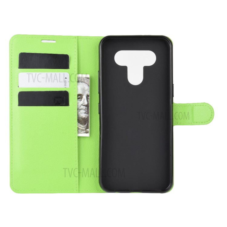 Litchi Skin Wallet Leather Stand Case for LG K51 - Green-3