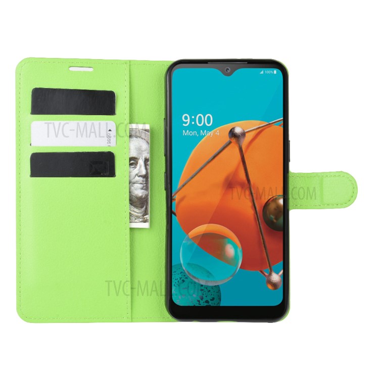 Litchi Skin Wallet Leather Stand Case for LG K51 - Green-4
