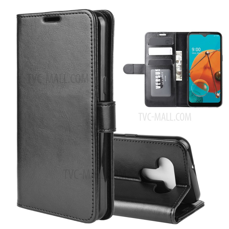Crazy Horse Skin with Wallet Leather Stand Case for LG K51 - Black-2