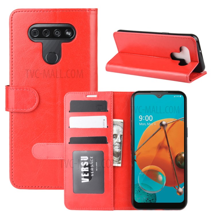 Crazy Horse Skin with Wallet Leather Stand Case for LG K51 - Red-1
