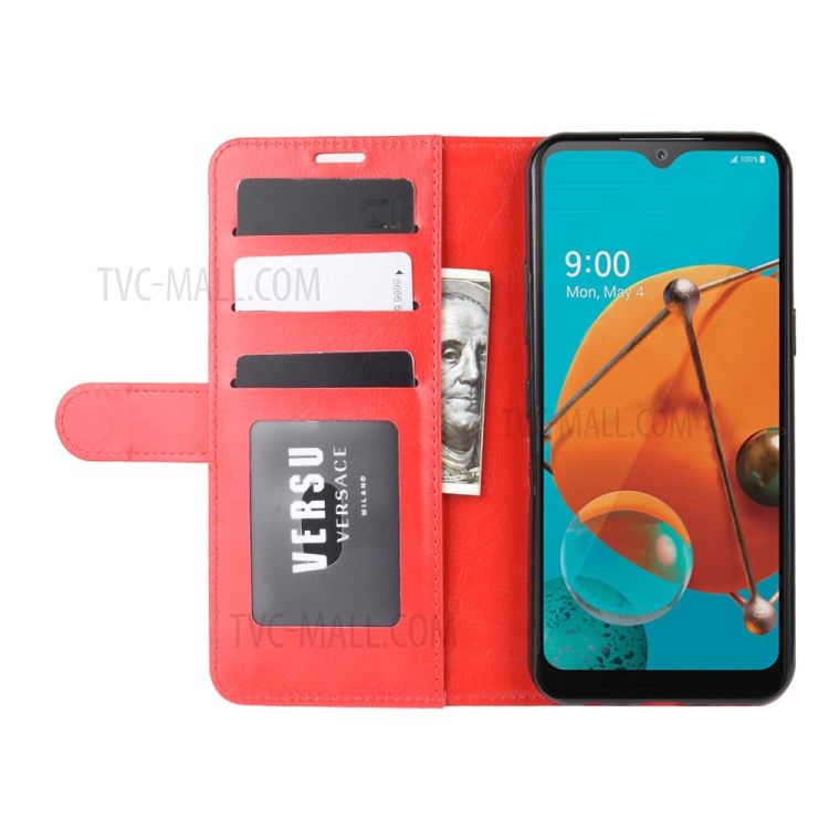 Crazy Horse Skin with Wallet Leather Stand Case for LG K51 - Red-2