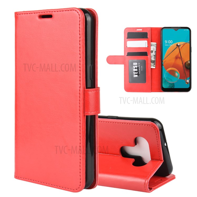 Crazy Horse Skin with Wallet Leather Stand Case for LG K51 - Red-5