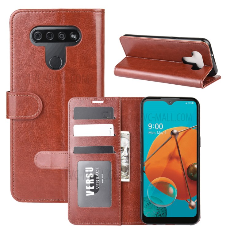 Crazy Horse Skin with Wallet Leather Stand Case for LG K51 - Brown-1
