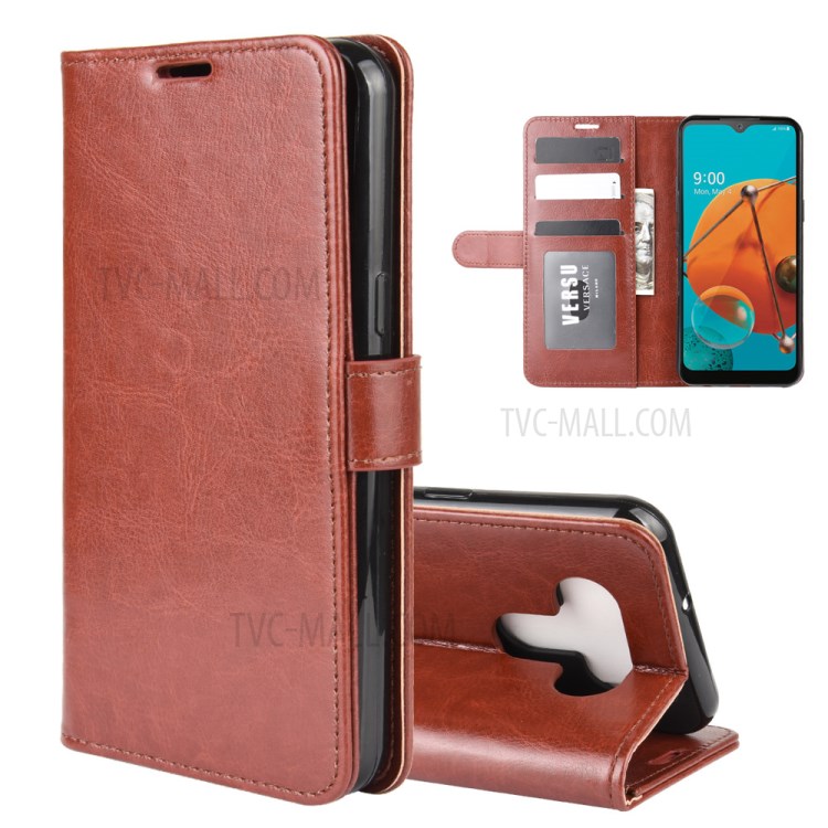 Crazy Horse Skin with Wallet Leather Stand Case for LG K51 - Brown-2