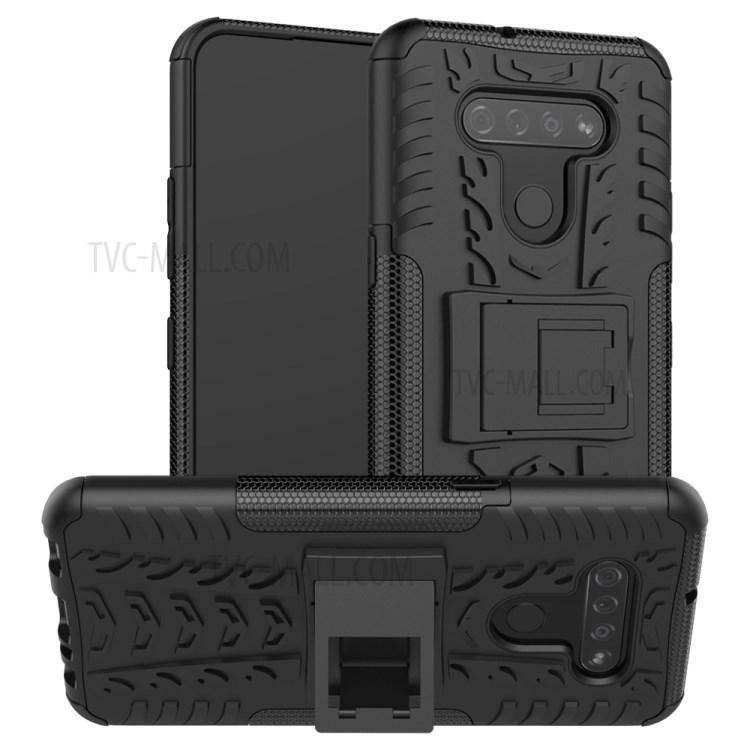 Anti-slip PC + TPU Cool Case with Kickstand for LG K51/Q51 - Black-1