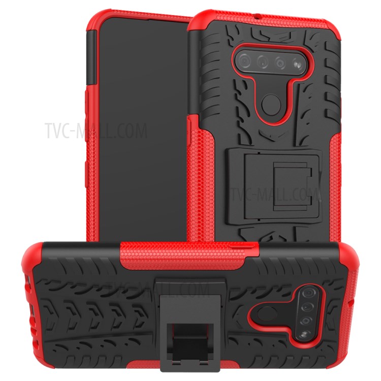 Anti-slip PC + TPU Cool Case with Kickstand for LG K51/Q51 - Red-1