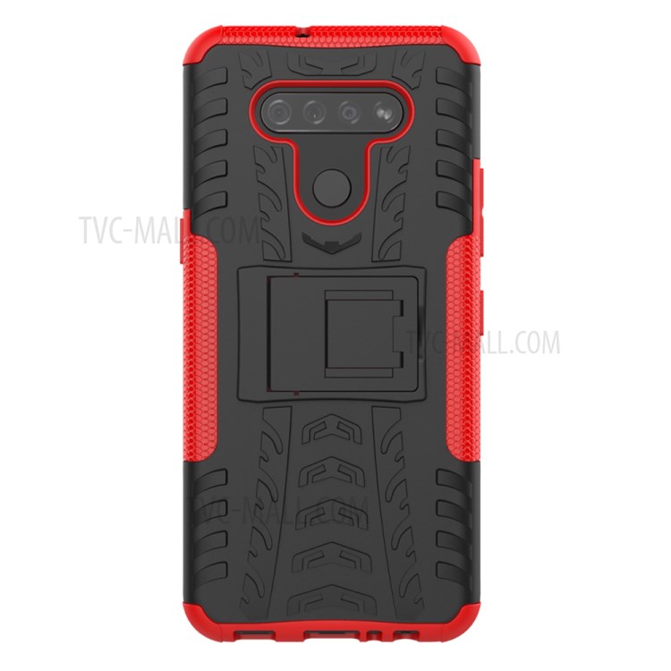 Anti-slip PC + TPU Cool Case with Kickstand for LG K51/Q51 - Red-2