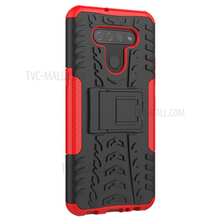 Anti-slip PC + TPU Cool Case with Kickstand for LG K51/Q51 - Red-3