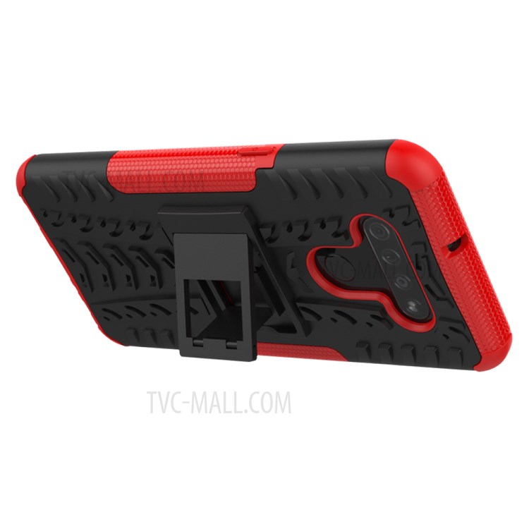 Anti-slip PC + TPU Cool Case with Kickstand for LG K51/Q51 - Red-4