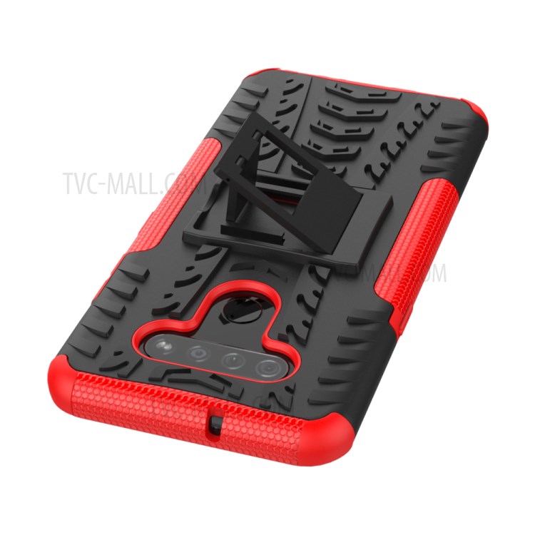 Anti-slip PC + TPU Cool Case with Kickstand for LG K51/Q51 - Red-5