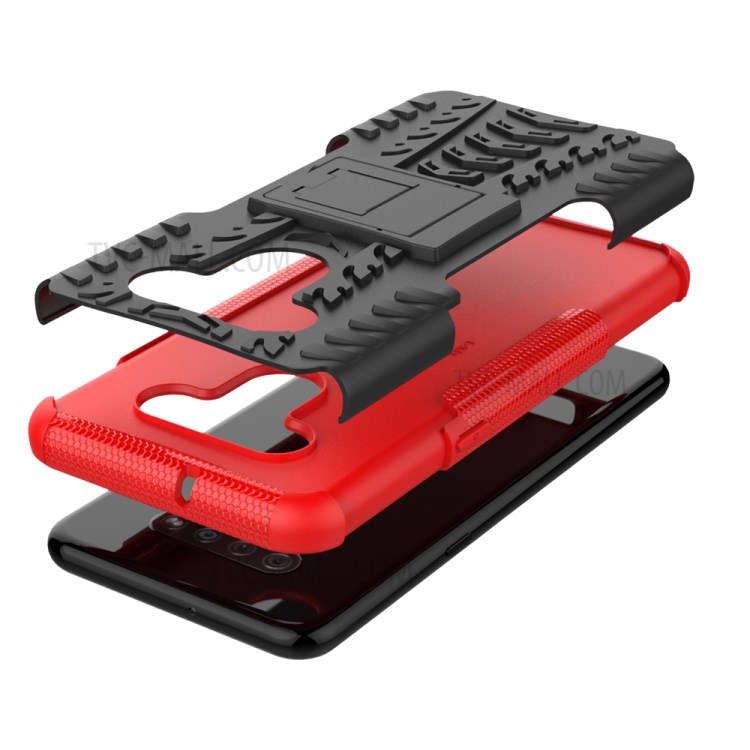 Anti-slip PC + TPU Cool Case with Kickstand for LG K51/Q51 - Red-6