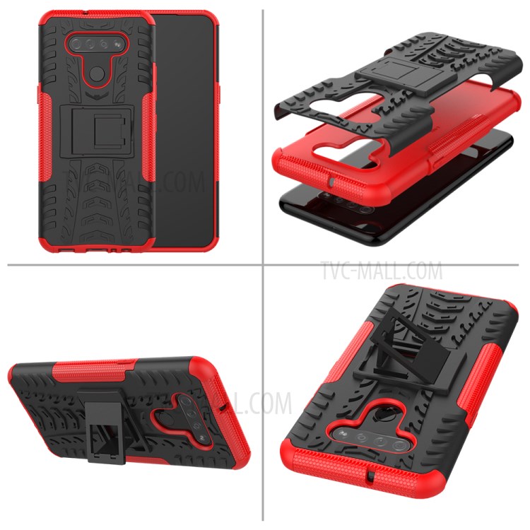 Anti-slip PC + TPU Cool Case with Kickstand for LG K51/Q51 - Red-7