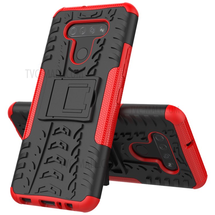 Anti-slip PC + TPU Cool Case with Kickstand for LG K51/Q51 - Red-8