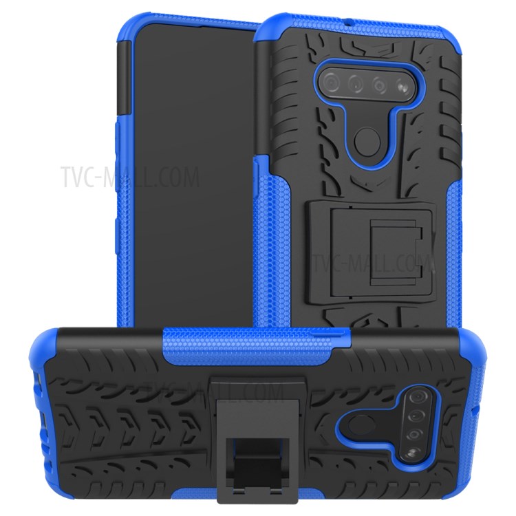 Anti-slip PC + TPU Cool Case with Kickstand for LG K51/Q51 - Blue-1