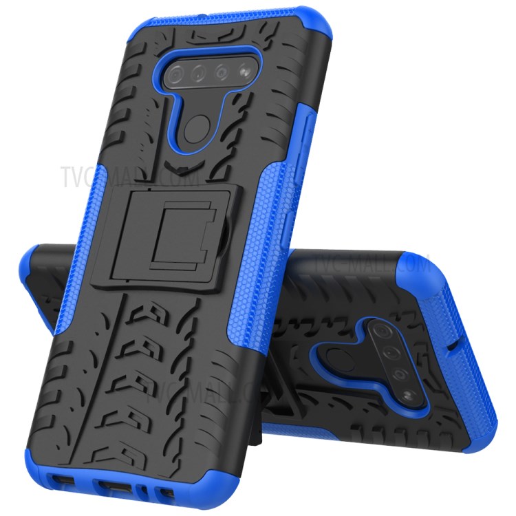 Anti-slip PC + TPU Cool Case with Kickstand for LG K51/Q51 - Blue-3