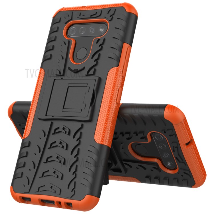 Anti-slip PC + TPU Cool Case with Kickstand for LG K51/Q51 - Orange-3