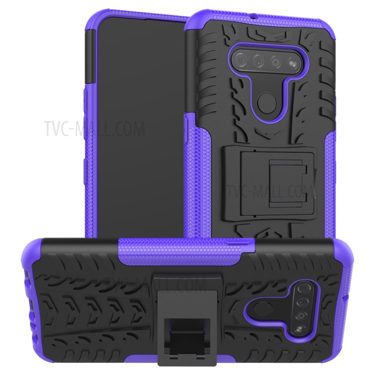 Anti-slip PC + TPU Cool Case with Kickstand for LG K51/Q51 - Purple-1