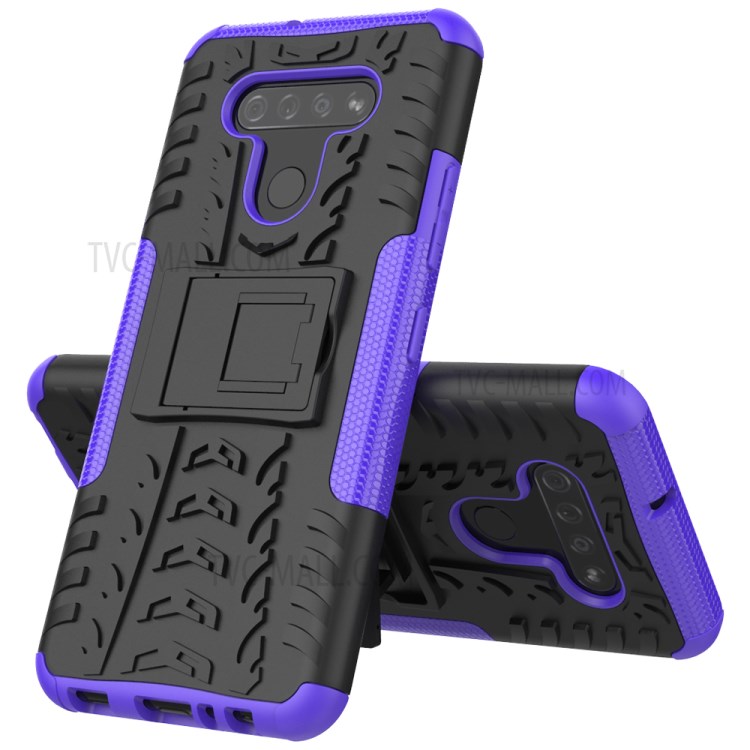 Anti-slip PC + TPU Cool Case with Kickstand for LG K51/Q51 - Purple-2