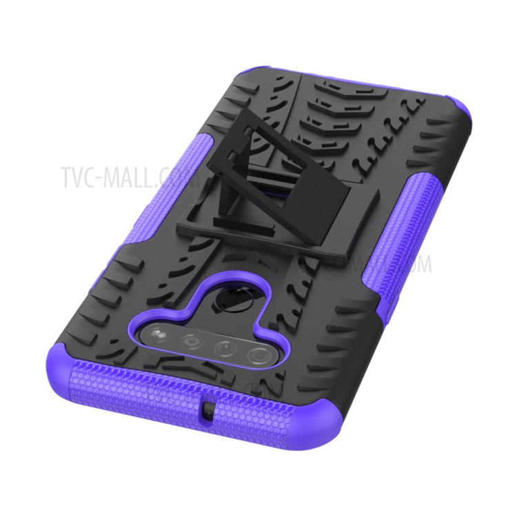Anti-slip PC + TPU Cool Case with Kickstand for LG K51/Q51 - Purple-6