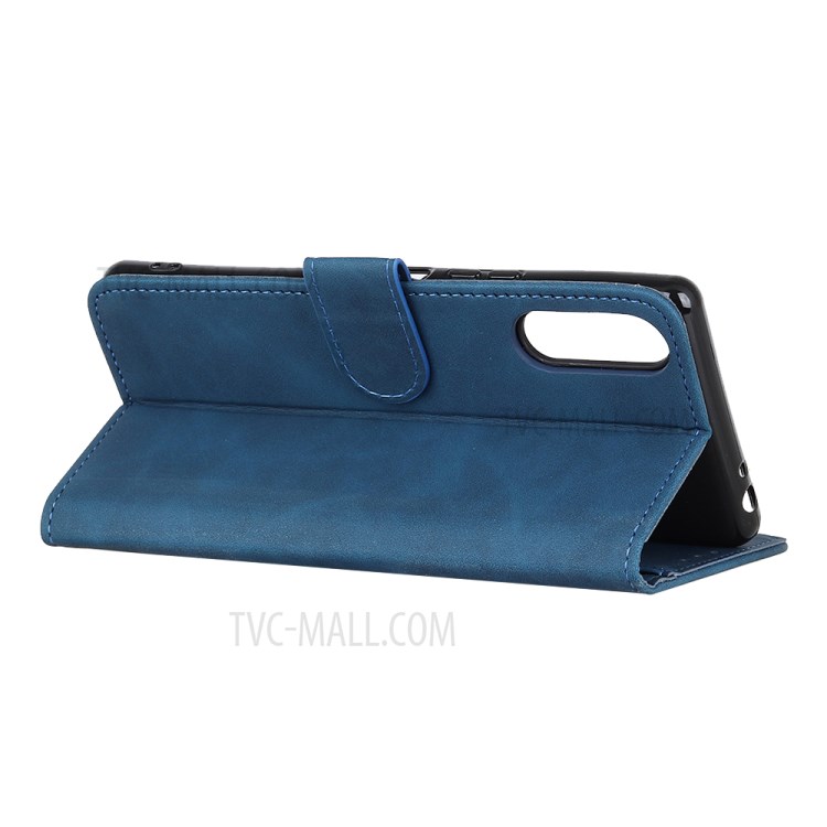 KHAZNEH Stylish Design Retro Leather Cover for LG Velvet - Blue-3
