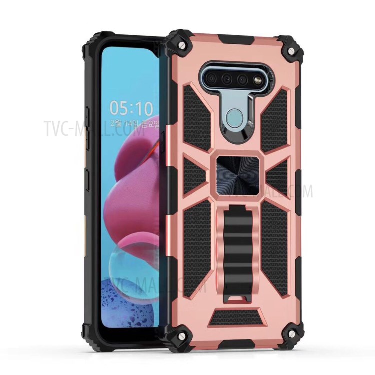 Armor Style PC TPU Cover with Magnetic Metal Sheet for LG K51 - Rose Gold-1