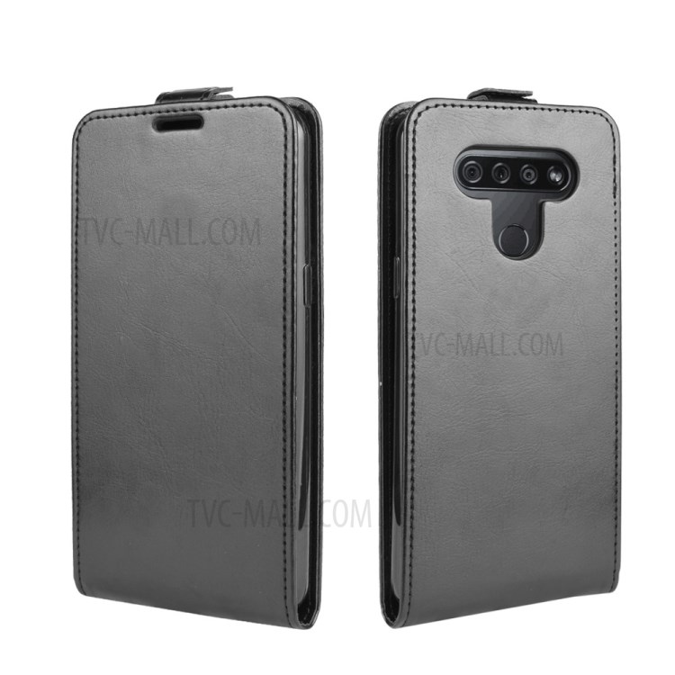 Vertical, Aleta Caso Titular Do Cartão De Couro Cavalo Louco Para LG K51 - Preto-1