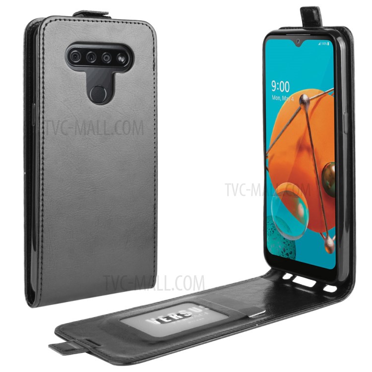 Vertical, Aleta Caso Titular Do Cartão De Couro Cavalo Louco Para LG K51 - Preto-4