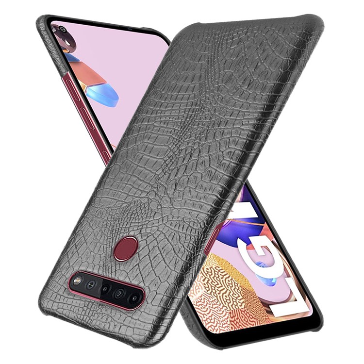 Crocodile Texture PU Leather Coated PC Phone Cover for LG K51S - Black-2