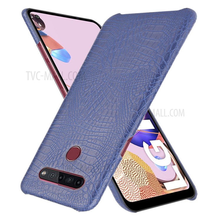 Crocodile Texture PU Leather Coated PC Phone Cover for LG K51S - Dark Blue-2
