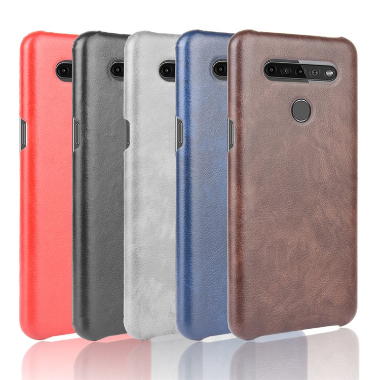 Litchi Texture PU Leather Coated Plastic Hard Phone Cover for LG K41S - Black-6