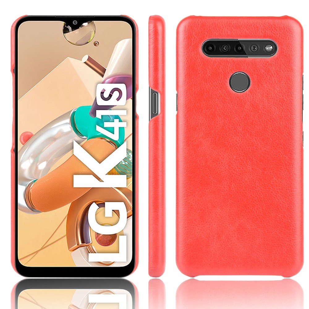Litchi Texture PU Leather Coated Plastic Hard Phone Cover for LG K41S - Red-1