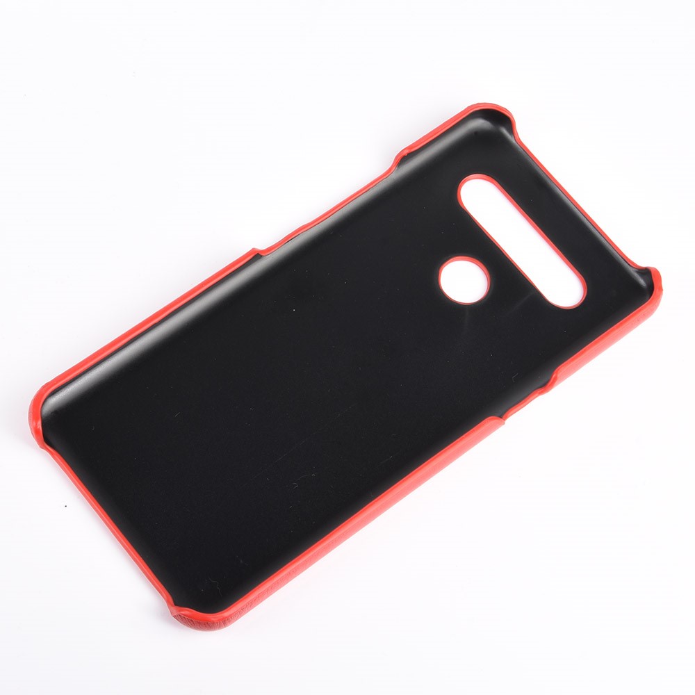 Litchi Texture PU Leather Coated Plastic Hard Phone Cover for LG K41S - Red-5