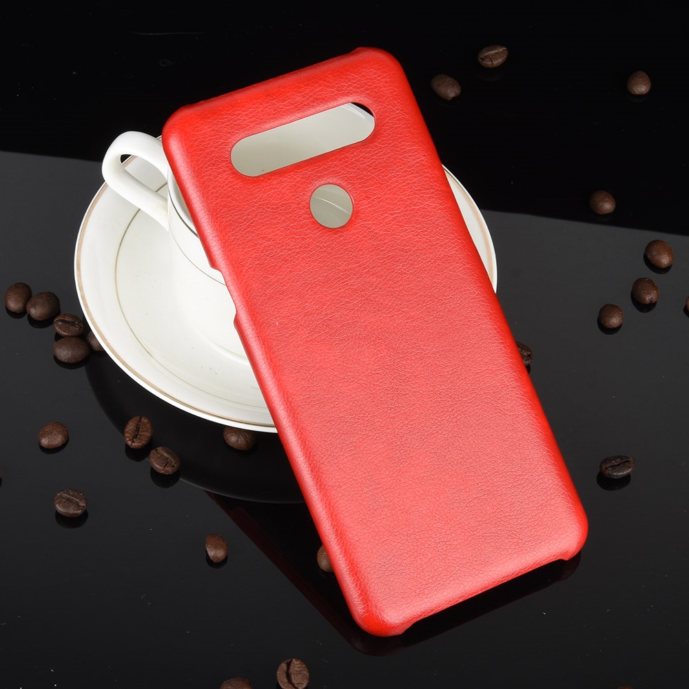 Litchi Texture PU Leather Coated Plastic Hard Phone Cover for LG K41S - Red-6
