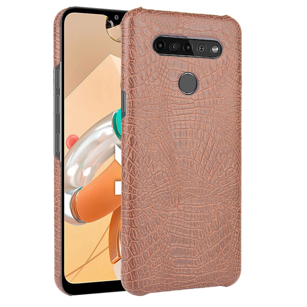 Crocodile Texture PU Leather Coated PC Phone Cover for LG K41S - Brown-1