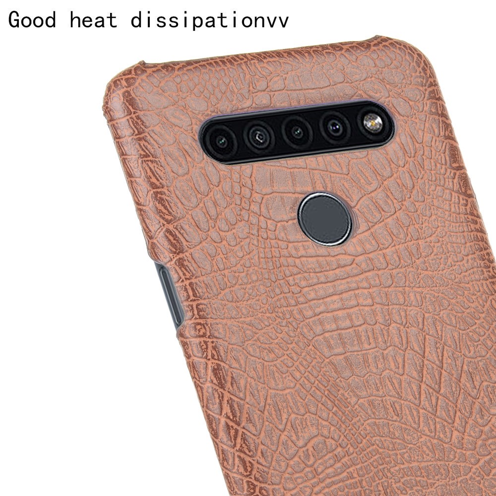 Crocodile Texture PU Leather Coated PC Phone Cover for LG K41S - Brown-5