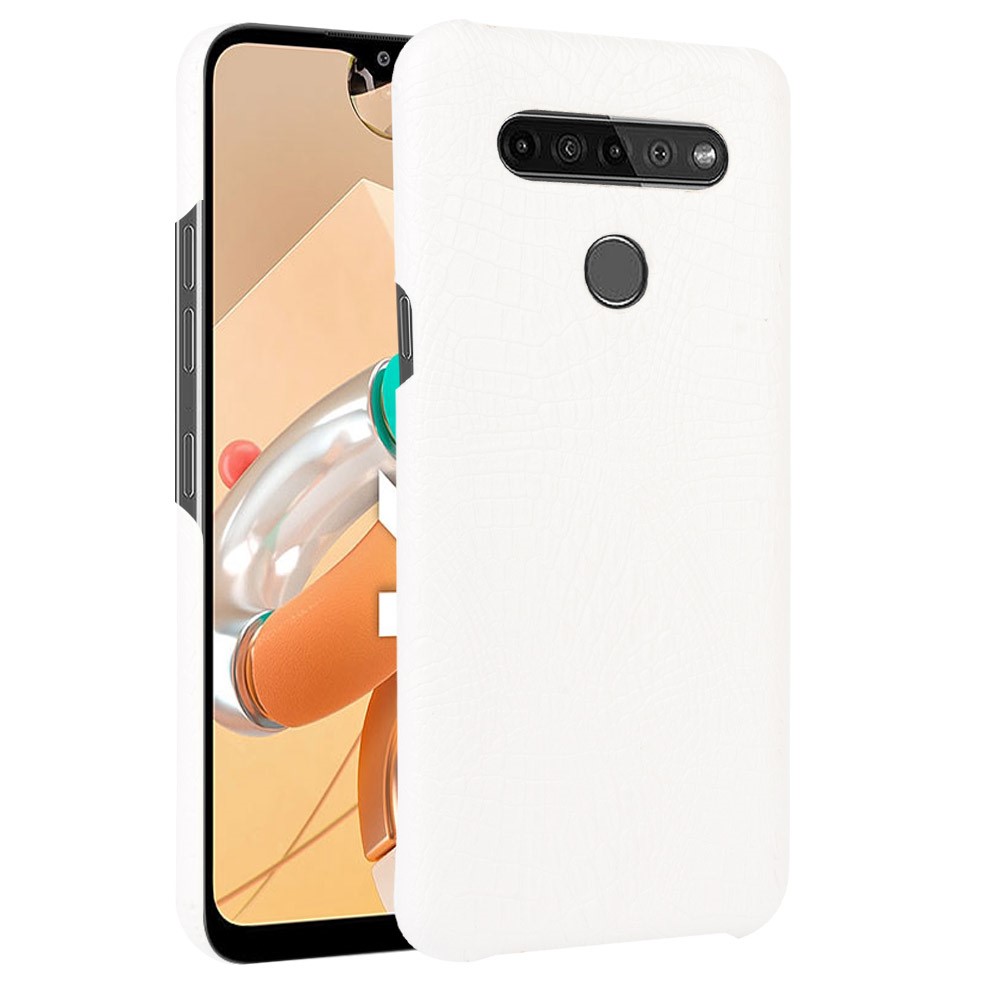Crocodile Texture PU Leather Coated PC Phone Cover for LG K41S - White-1