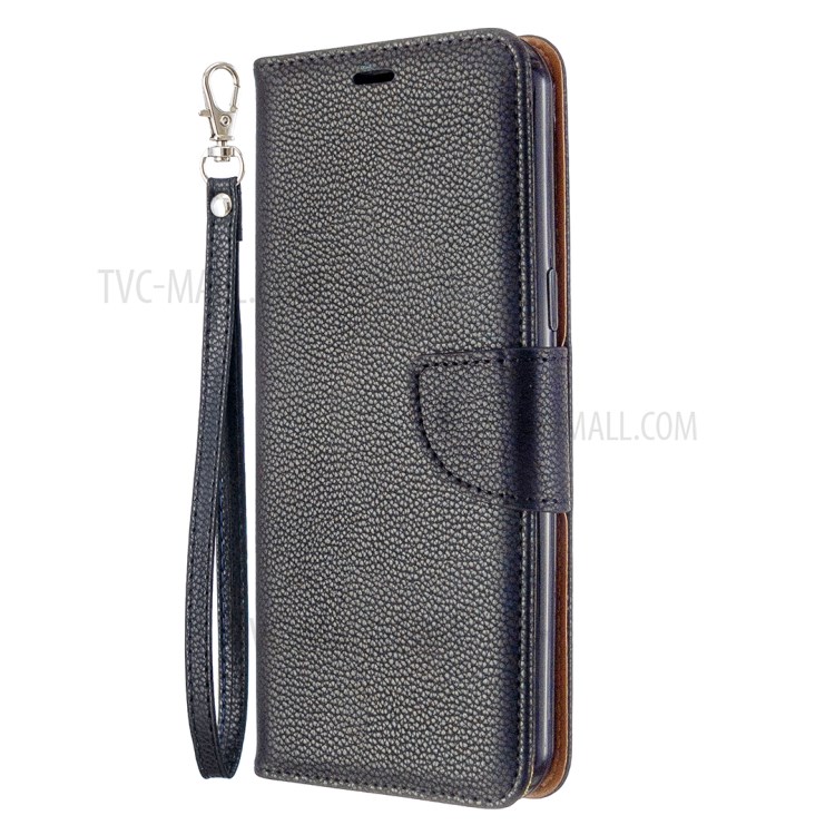 Textura De Couro Tampa Do Telefone Shell Lichia Com Alça Para LG K51 - Preto-2