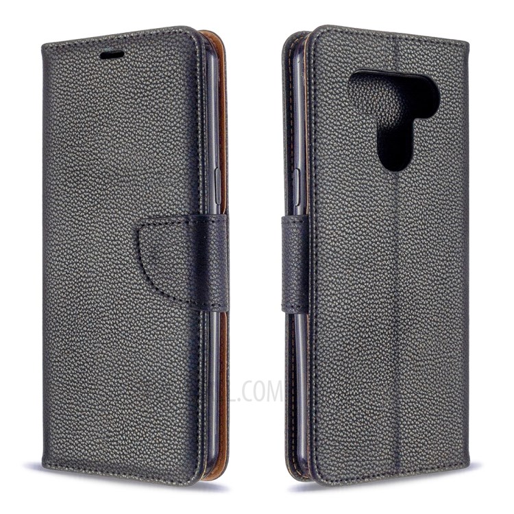 Textura De Couro Tampa Do Telefone Shell Lichia Com Alça Para LG K51 - Preto-4