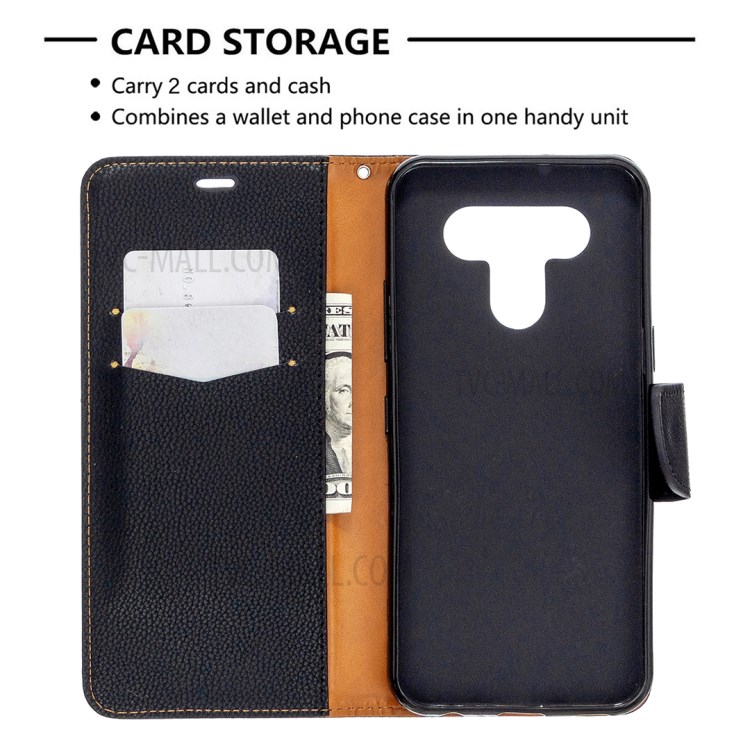 Textura De Couro Tampa Do Telefone Shell Lichia Com Alça Para LG K51 - Preto-6
