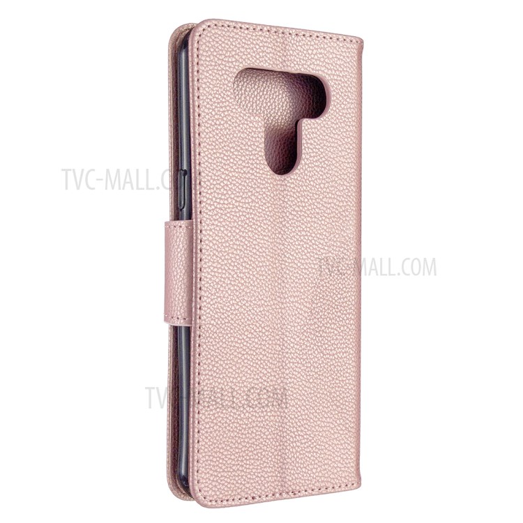 Litchi Texture Leather Shell Phone Cover with Strap for LG K51 - Rose Gold-3