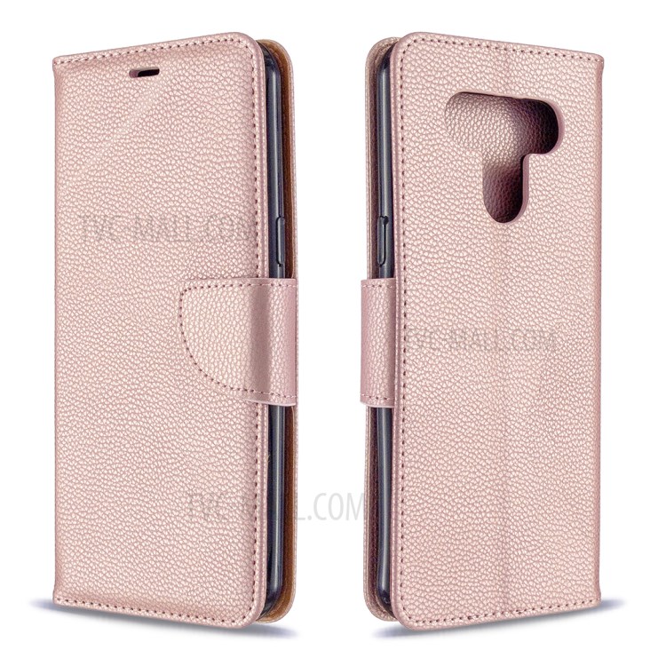 Litchi Texture Leather Shell Phone Cover with Strap for LG K51 - Rose Gold-4