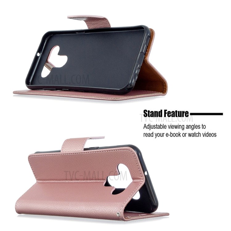 Litchi Texture Leather Shell Phone Cover with Strap for LG K51 - Rose Gold-5