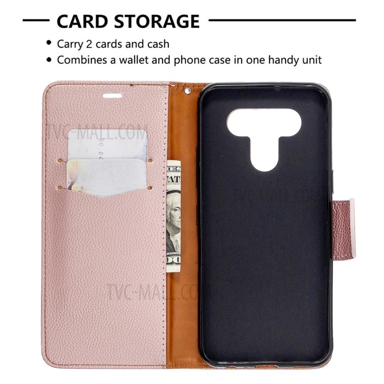 Litchi Texture Leather Shell Phone Cover with Strap for LG K51 - Rose Gold-6