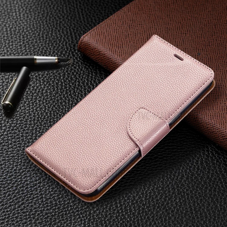 Litchi Texture Leather Shell Phone Cover with Strap for LG K51 - Rose Gold-7
