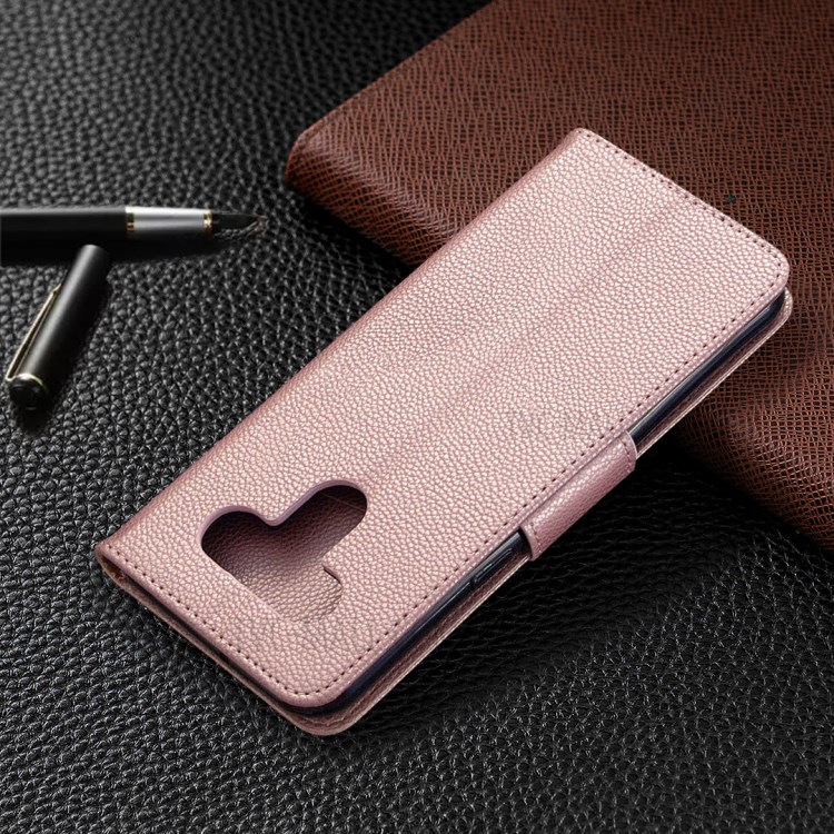 Litchi Texture Leather Shell Phone Cover with Strap for LG K51 - Rose Gold-8