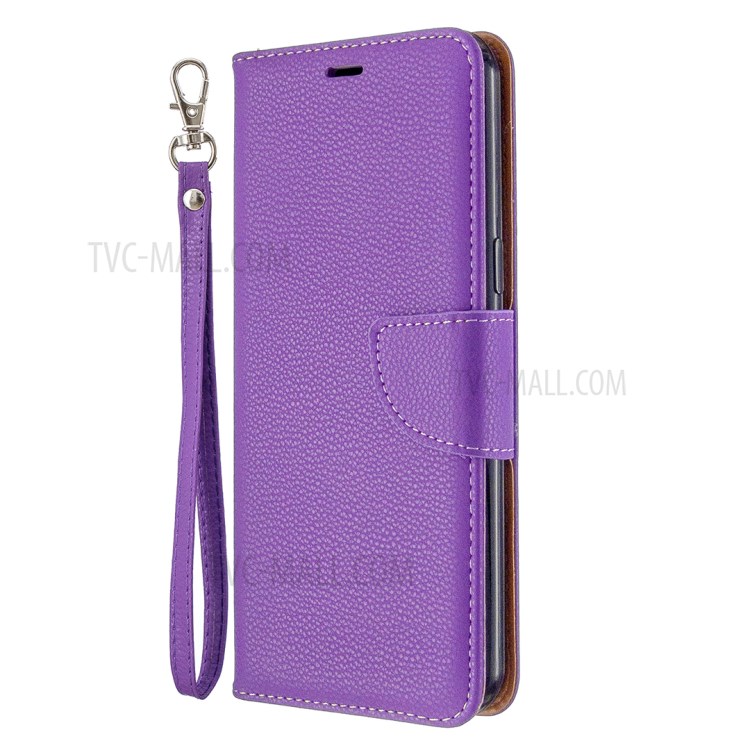 Litchi Texture Leather Shell Phone Cover with Strap for LG K51 - Purple-2